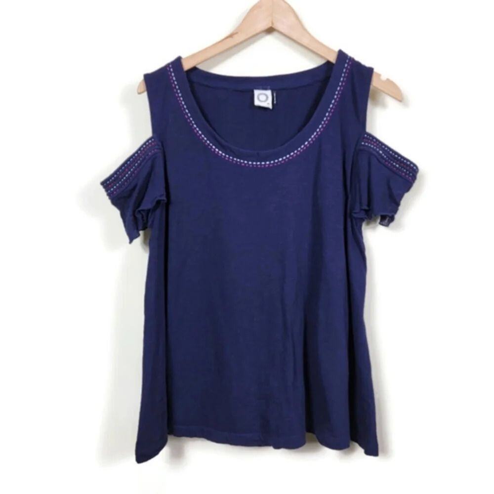 Akemi + Kin Anthropologie Cold Shoulder Top Womens Size M Navy Blue